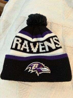 NFL Baltimore Ravens Black Purple White Pom Beanie